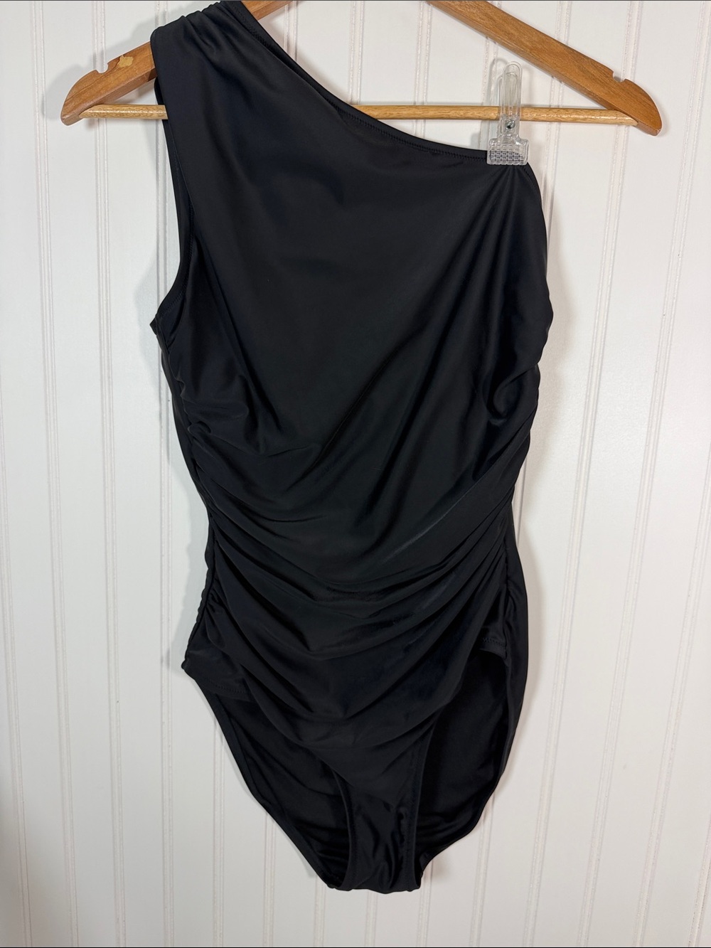 J. Crew Black One-Shoulder Ruched One-Piece Swimsuit Size 10 NWOT